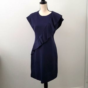 Banana Republic knit asymmetric ruffles navy dress sz 6